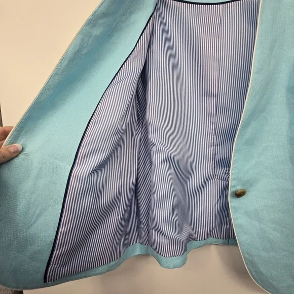 Talbots Aberdeen 100% Linen Blazer Jacket Women's Size 14P Stand Collar Lined - Picture 11 of 13